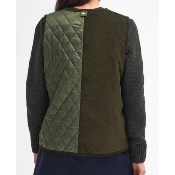 Unworn Barbour Healy Mixed Media Quilted Vest in Olive Green - Picture 5 of 11